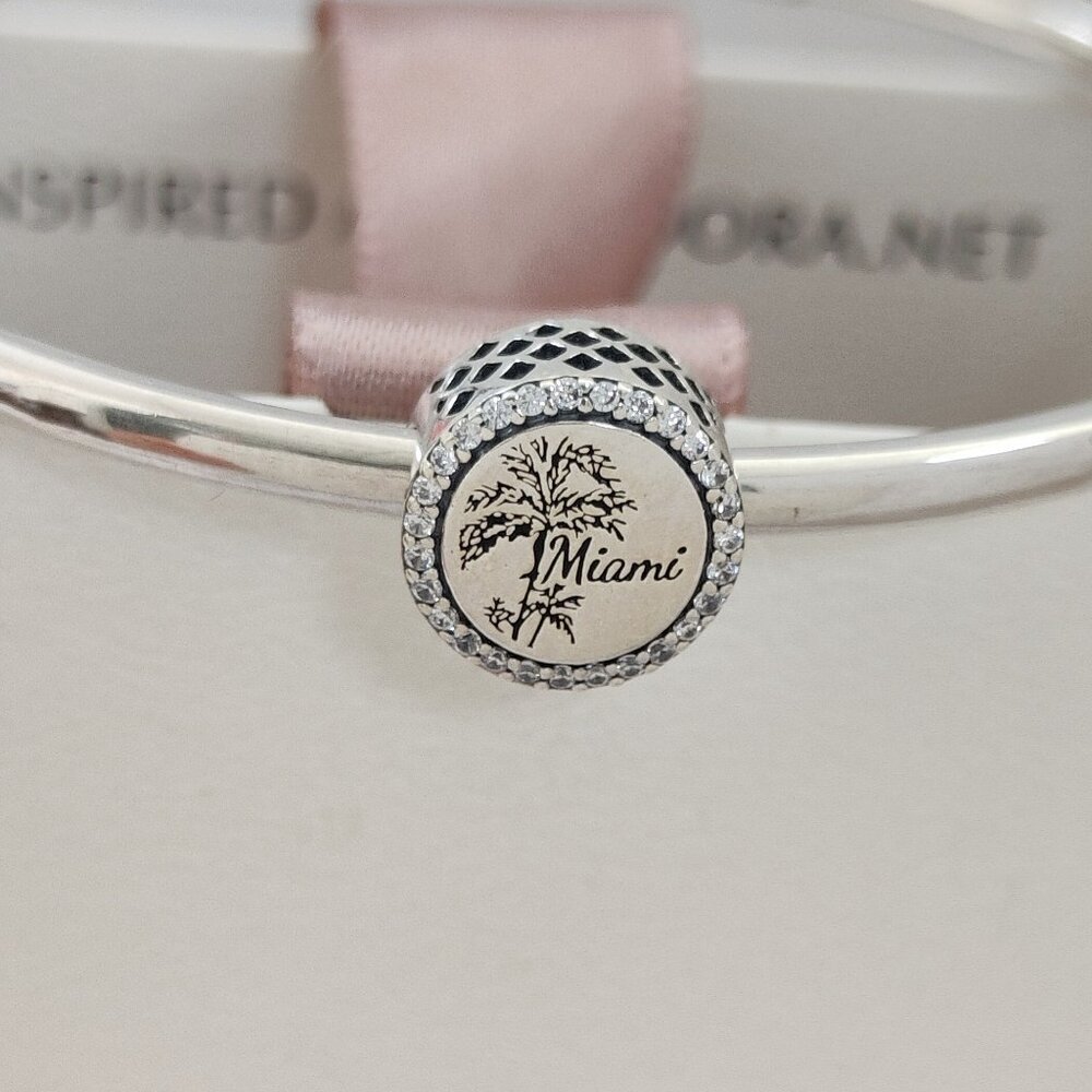 Pandora Miami Palm Bead Charm Bracelet Pendant S925 Silver with box